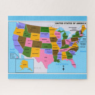 Puzzle OLD USA Carte avec Capitales d'Etat et Golfe du Me