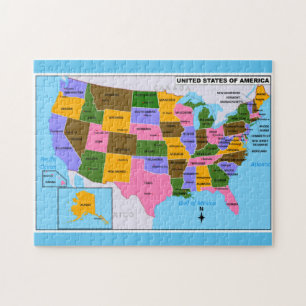 Puzzle OLD USA Carte avec Capitales d'Etat et Golfe du Me