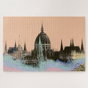 Puzzle Old World City Skyline with Spires Modern Art
