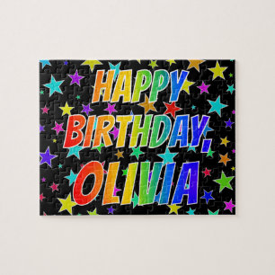 Puzzle "OLIVIA" Prénom, amusant "HEUREUX ANNIVERSAIRE"