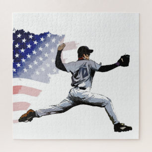 Puzzle On the Mound - Baseball Pitcher et drapeau américa