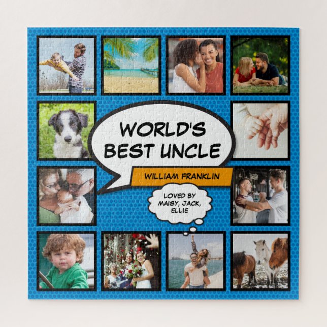 Puzzle Oncle 12 Collage Photo Bande Dessinée Amusant Bleu (Vertical)
