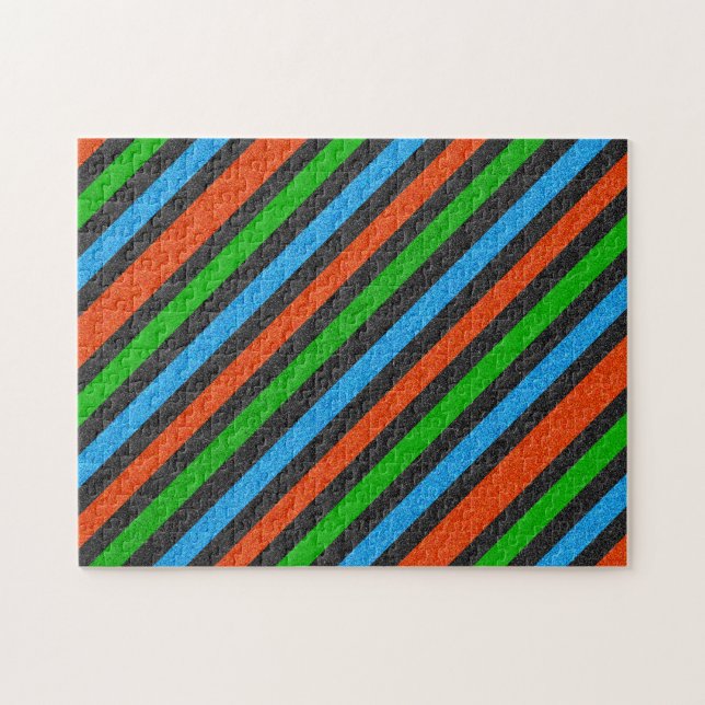 Puzzle Orange, Bleu, Vert, Parties scintillant noire rayé (Horizontal)
