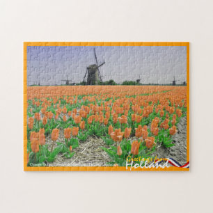 Puzzle orange de paysage d'imaginaire de tulipes