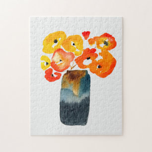 Puzzle Orange fleurs de pavot aquarelle