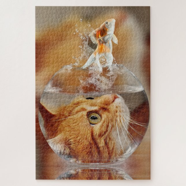 Puzzle Orange Tabby Cat et Goldfish (Vertical)