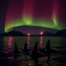 Orcas Nage Dans Aurora Violet - Baleine Tueuse