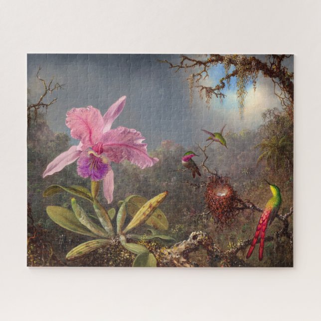 Puzzle Orchidée de Cattleya et trois colibris par Heade (Horizontal)