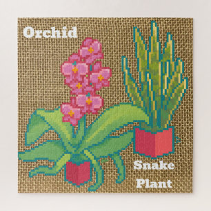 Puzzle Orchidée, plante serpent Pixelart, Pixel Art