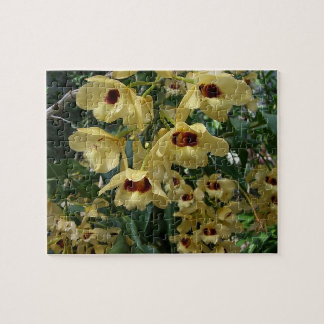 Puzzle Orchidées Jaunes et Maroon Élégant Floral (Horizontal)