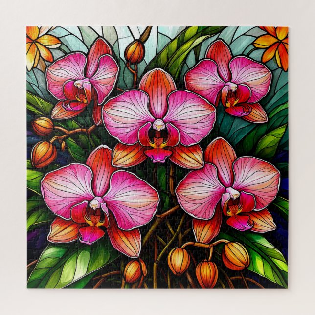 Puzzle Orchidées roses vibrantes dans une œuvre d'art en  (Vertical)