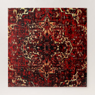 Puzzle Oriental rug design in dark red