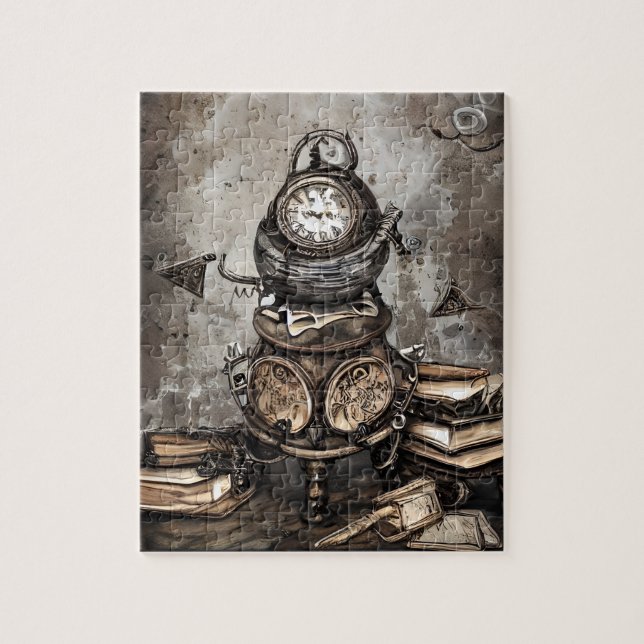 Puzzle Ornate Steampunk Cauldron Spell Books and Clocks (Vertical)