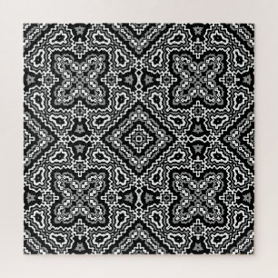 Puzzle ornement ethnique motif géométrique noir et blanc
