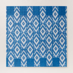 Puzzle ornement ethnique sur lin naturel textile