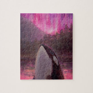 Puzzle Orque d'épaulard et lumières du nord roses/magenta
