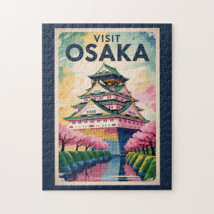 Puzzle Osaka Japon Château Illustration Voyage Art Rétro