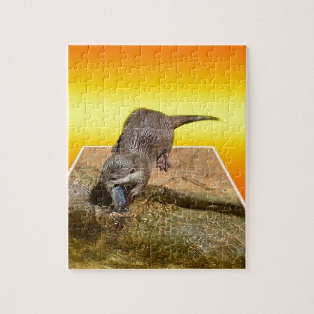 Puzzle Otter Mangeant Du Poisson Savoureux Par Son Étang, (Vertical)