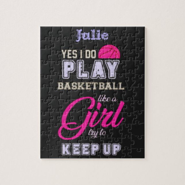 Puzzle Oui Je Joue Au Basket Comme Une Fille Rose Violet (Vertical)