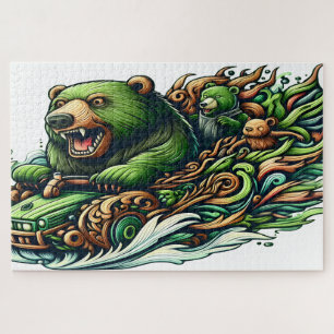 Puzzle Ours Animés à bord d'une voiture verte