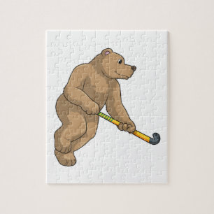Puzzle Ours au hockey avec chauve-souris de hockey