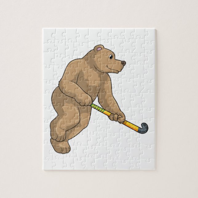 Puzzle Ours au hockey avec chauve-souris de hockey (Vertical)