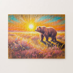 Puzzle Ours Brun Coucher de Soleil Pastel Dessin à la Cra