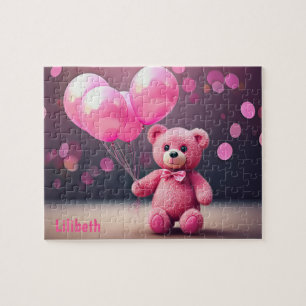 Puzzle Ours en Ballon d'Anniversaire en Rose Personnalisé