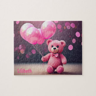 Puzzle Ours en Ballon d'Anniversaire en Rose Personnalisé