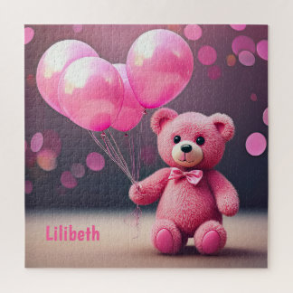 Puzzle Ours en Ballon d'Anniversaire en Rose Personnalisé