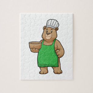 Puzzle Ours en cuisinier avec tablier de cuisine et bol