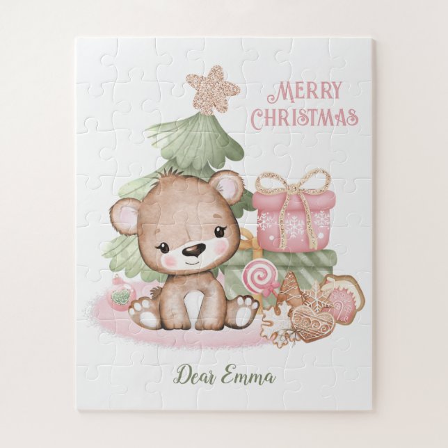 Puzzle Ours en peluche mignon Noël personnalisé (Vertical)