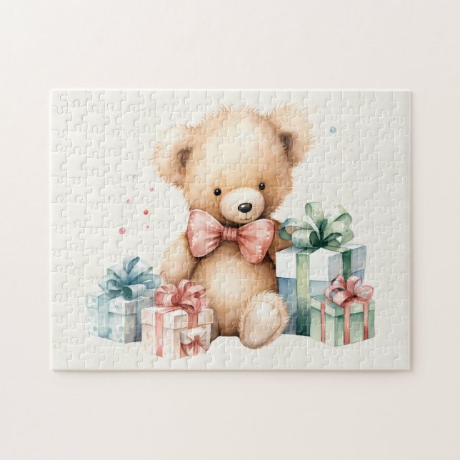 Puzzle Ours en peluche mignonne avec cadeaux de Noël (Horizontal)