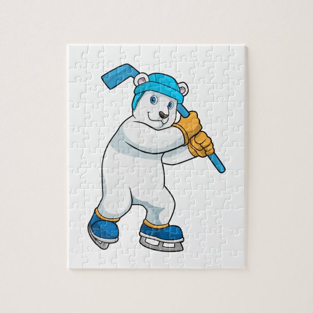 Puzzle Ours polaire au hockey sur glace avec bâton (Vertical)