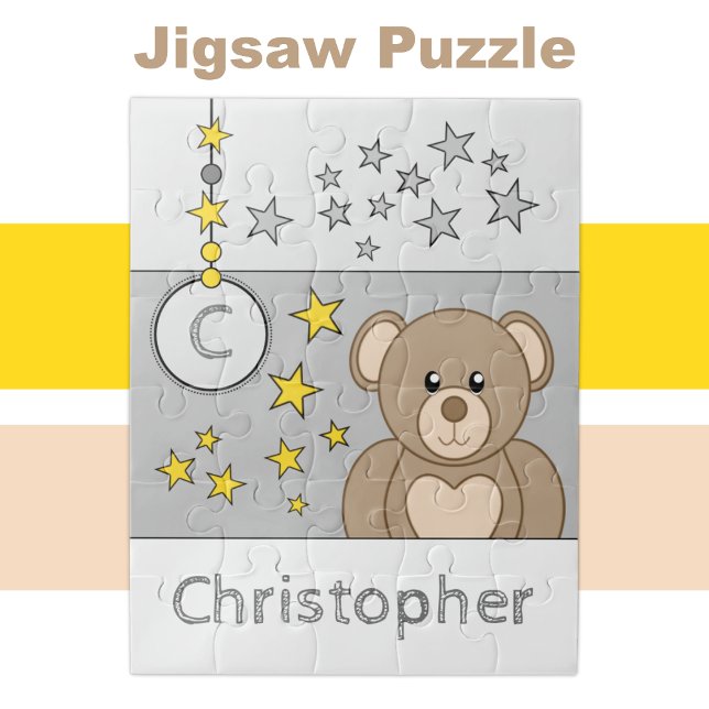 Puzzle Ourson mignon étoiles nom gris (Créateur téléchargé)