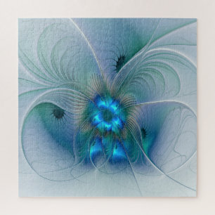 Puzzle Ovations debout, fractale abstraite bleu turquoise