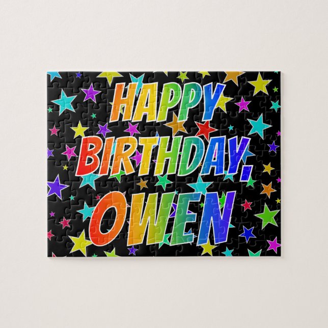 Puzzle "OWEN" Prénom, amusant "HEUREUX ANNIVERSAIRE" (Horizontal)