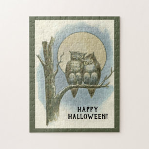 Puzzle Paire d'Halloween vintage de hibou assis Lune de n