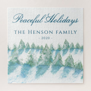 Puzzle Paisible Forêt d'hiver Aquarelle de famille Noël