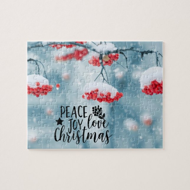 Puzzle Paix Joie Amour Noël Baies rouges & neige (Horizontal)