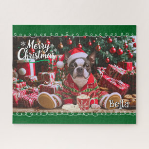 Puzzle Pajamas de Noël du Terrier de Boston personnalisé