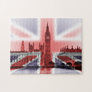Puzzle Palais de Westminster drapé du drapeau Union Jack