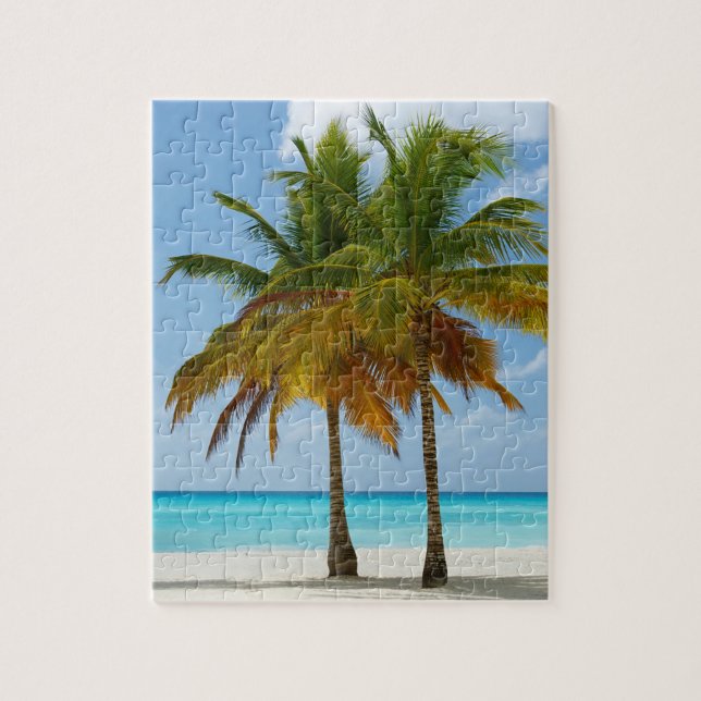 Puzzle Palm Trees Plage Mer Bleue Ciel Jour ensoleillé (Vertical)