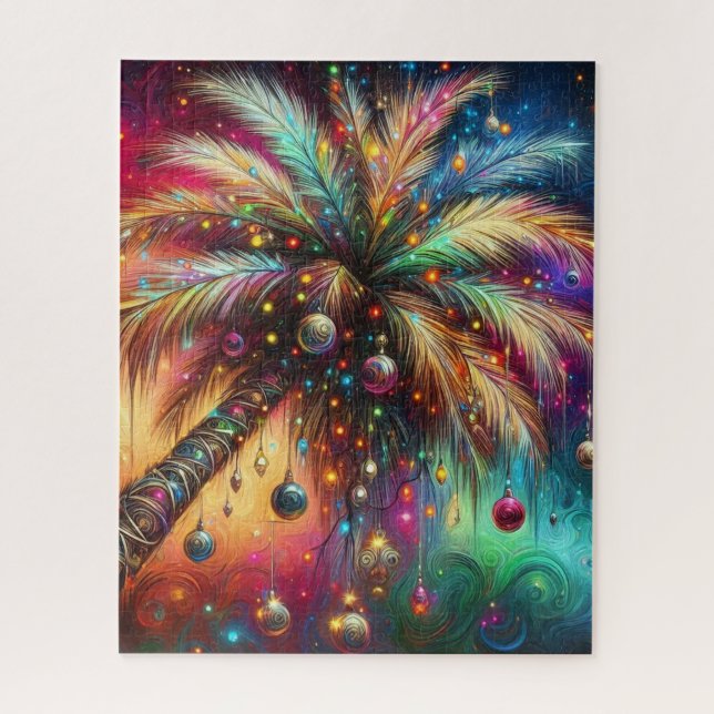 Puzzle Palmier de Noël Whimsical Tropical Beach Vivid (Vertical)