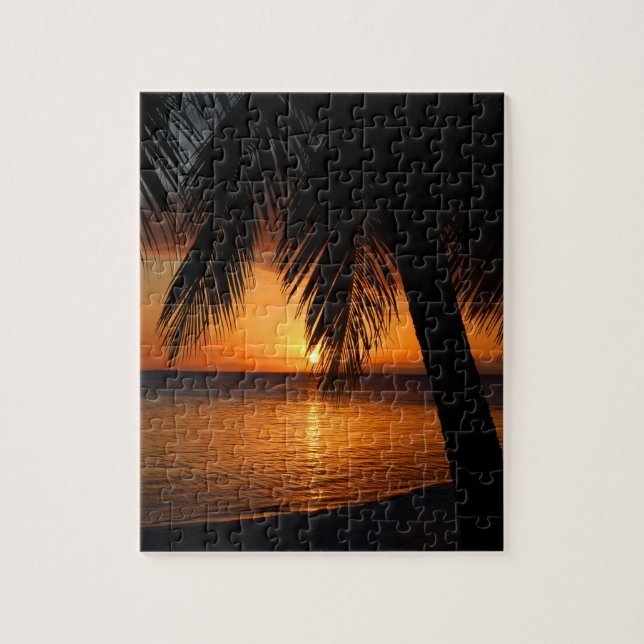 Puzzle Palmier tropical et plage au coucher du soleil (Vertical)