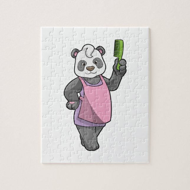 Puzzle Panda comme coiffeur avec peigne (Vertical)