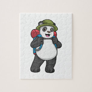Puzzle Panda comme randonneur avec sac à dos