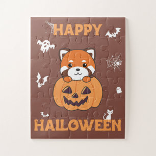 Puzzle Panda Rouge En Pandas Cute Citrouille Joyeux Hallo
