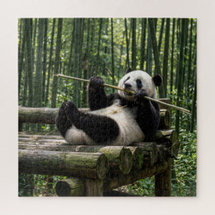 Puzzle Panda sur une plateforme de rondins