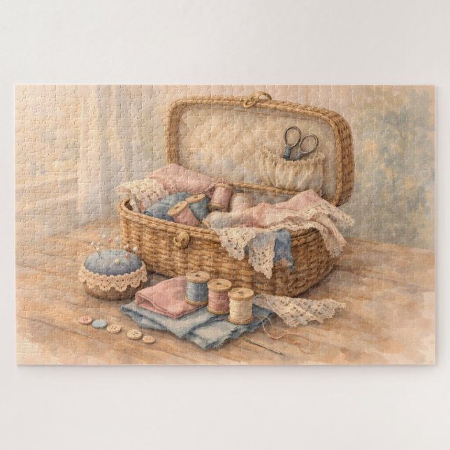 Puzzle Panier à couture vintage Cottagecore Pastel (Horizontal)